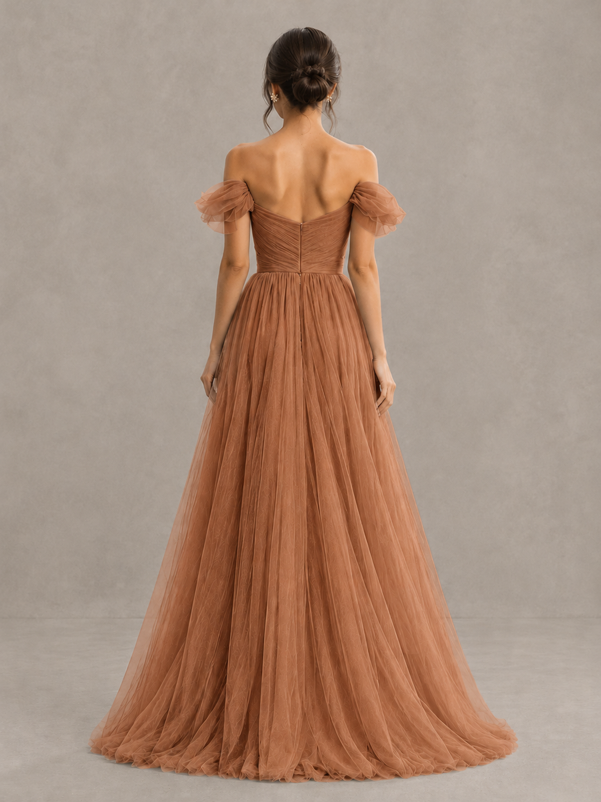 BOLODOO Terracotta Off-the-Shoulder Ruffle Sleeve A-Line Bridesmaid Dress - Terracotta - Terracotta (2)