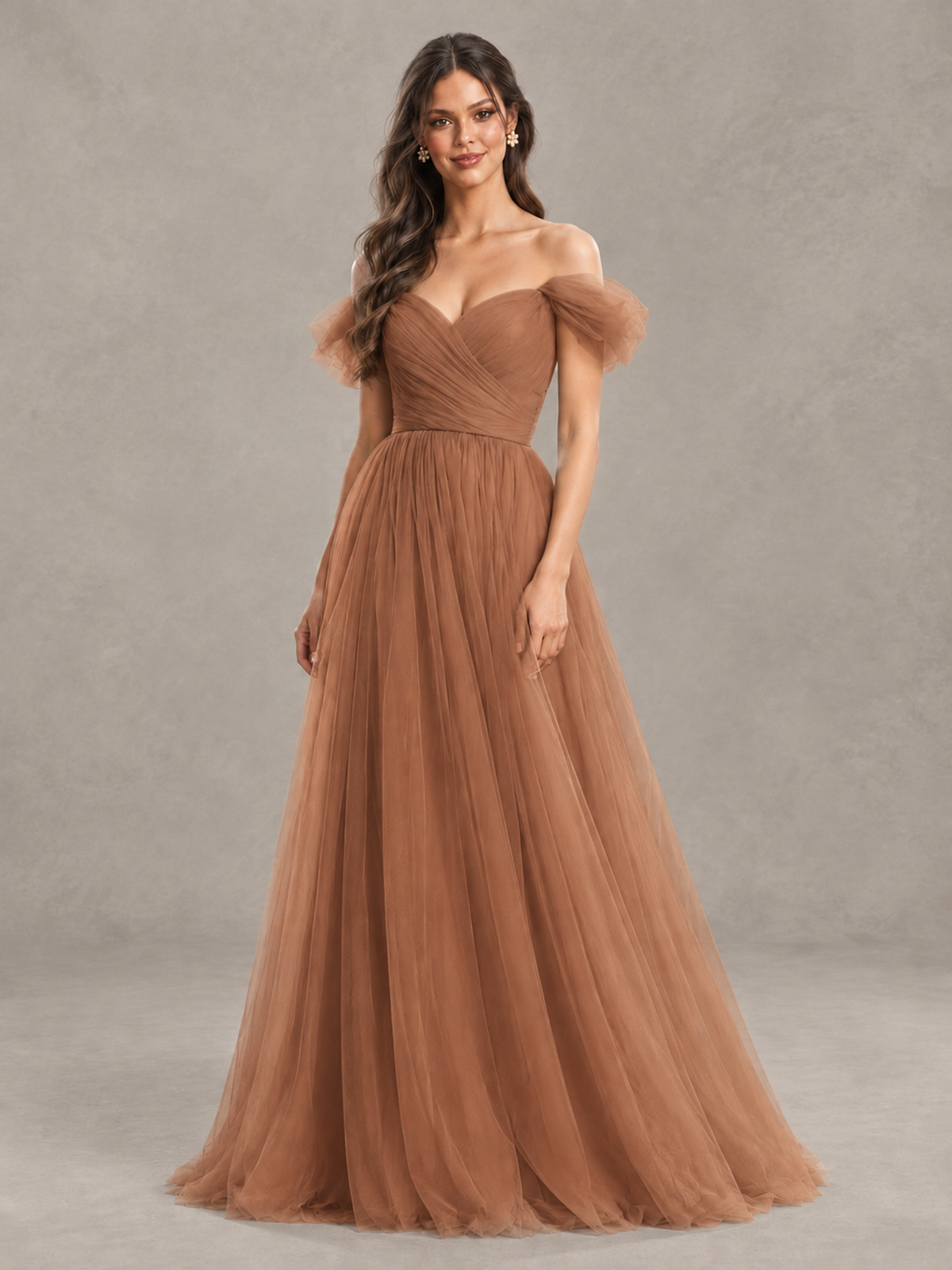 BOLODOO Terracotta Off-the-Shoulder Ruffle Sleeve A-Line Bridesmaid Dress - Terracotta - Terracotta (4)