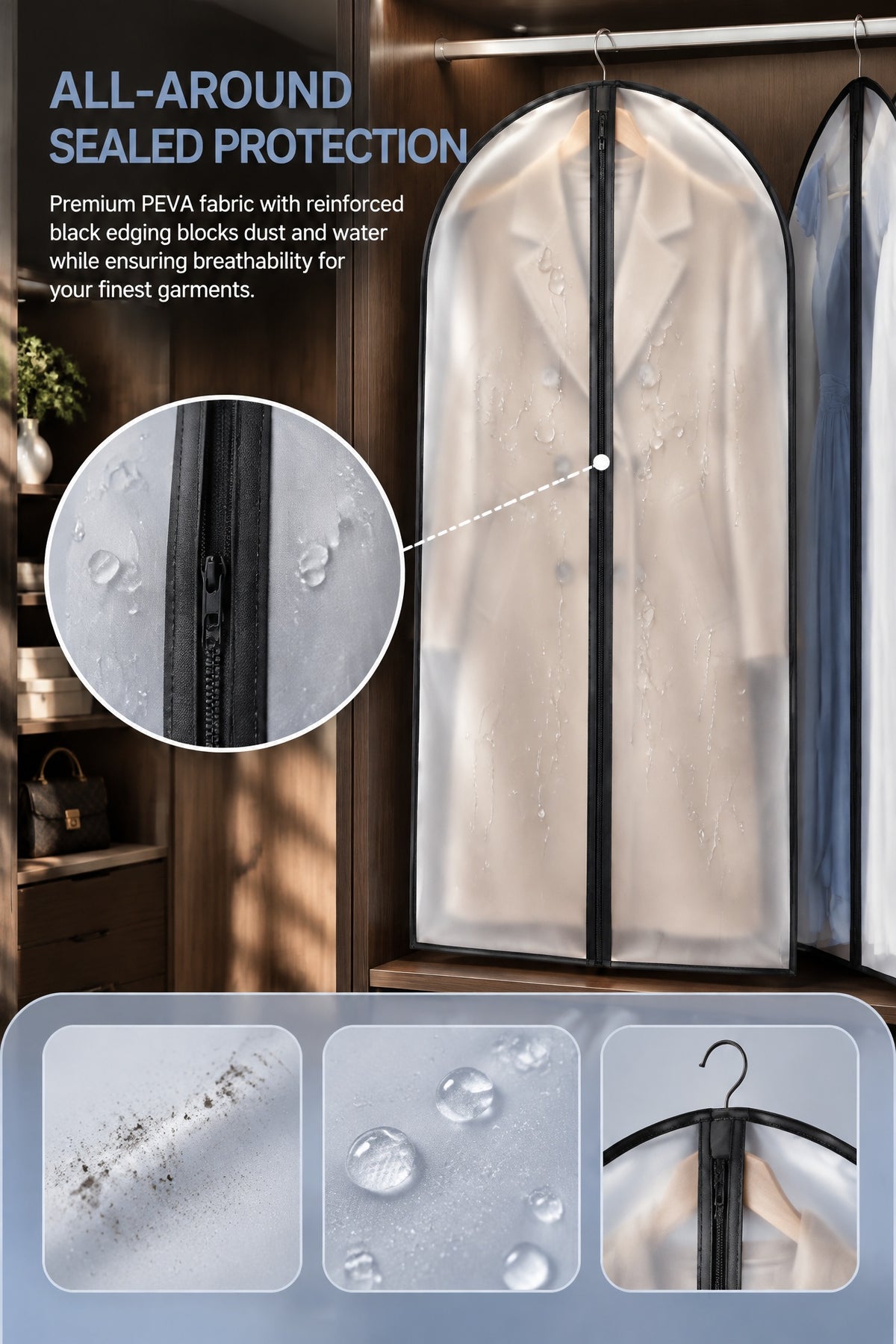 BOLODOO clear PEVA zipper garment bags for dresses suits coats and closet storage