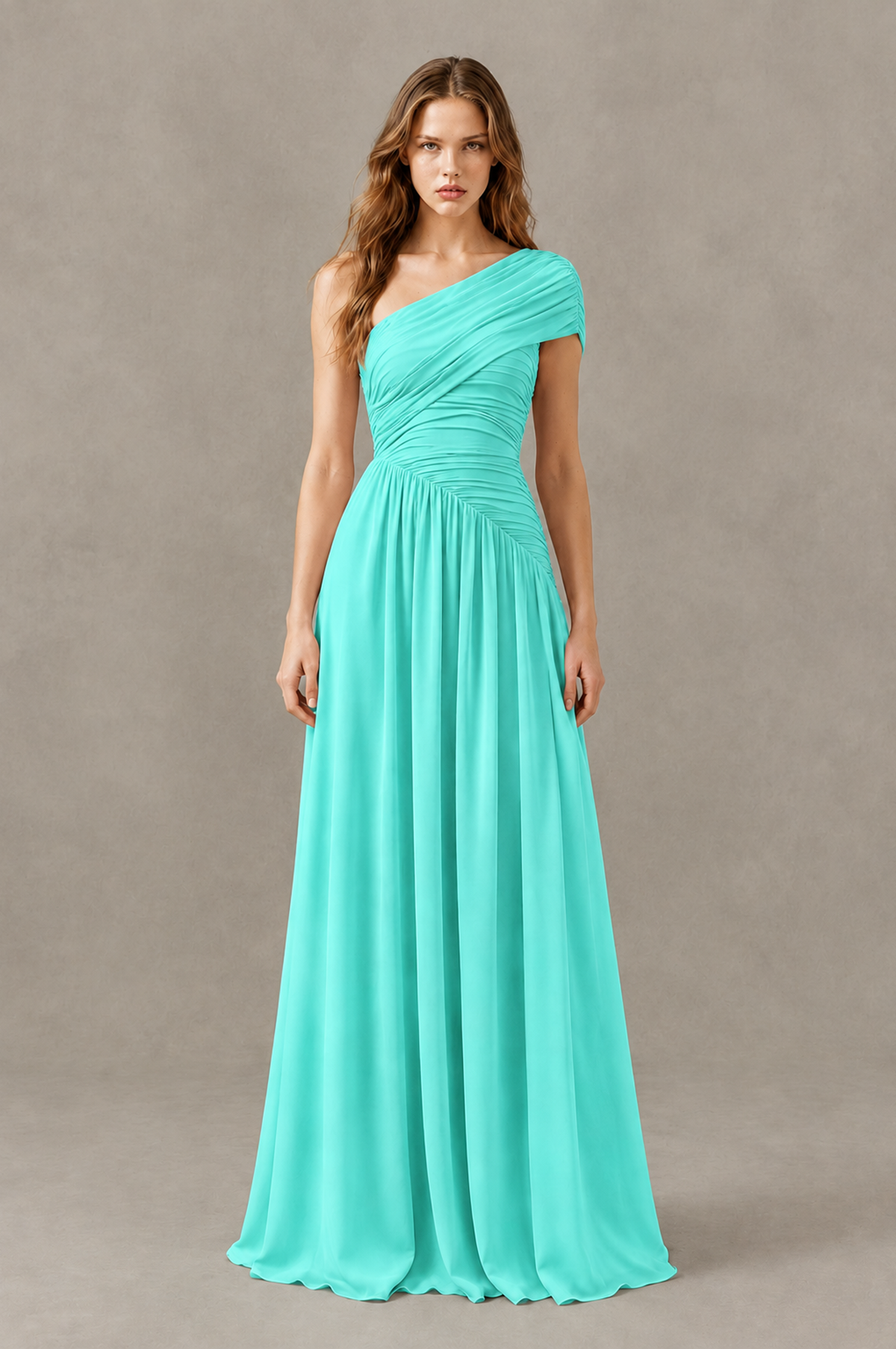 BOLODOO Turquoise One-Shoulder Ruched Floor-Length Bridesmaid Dress - Turquoise - Turquoise_01