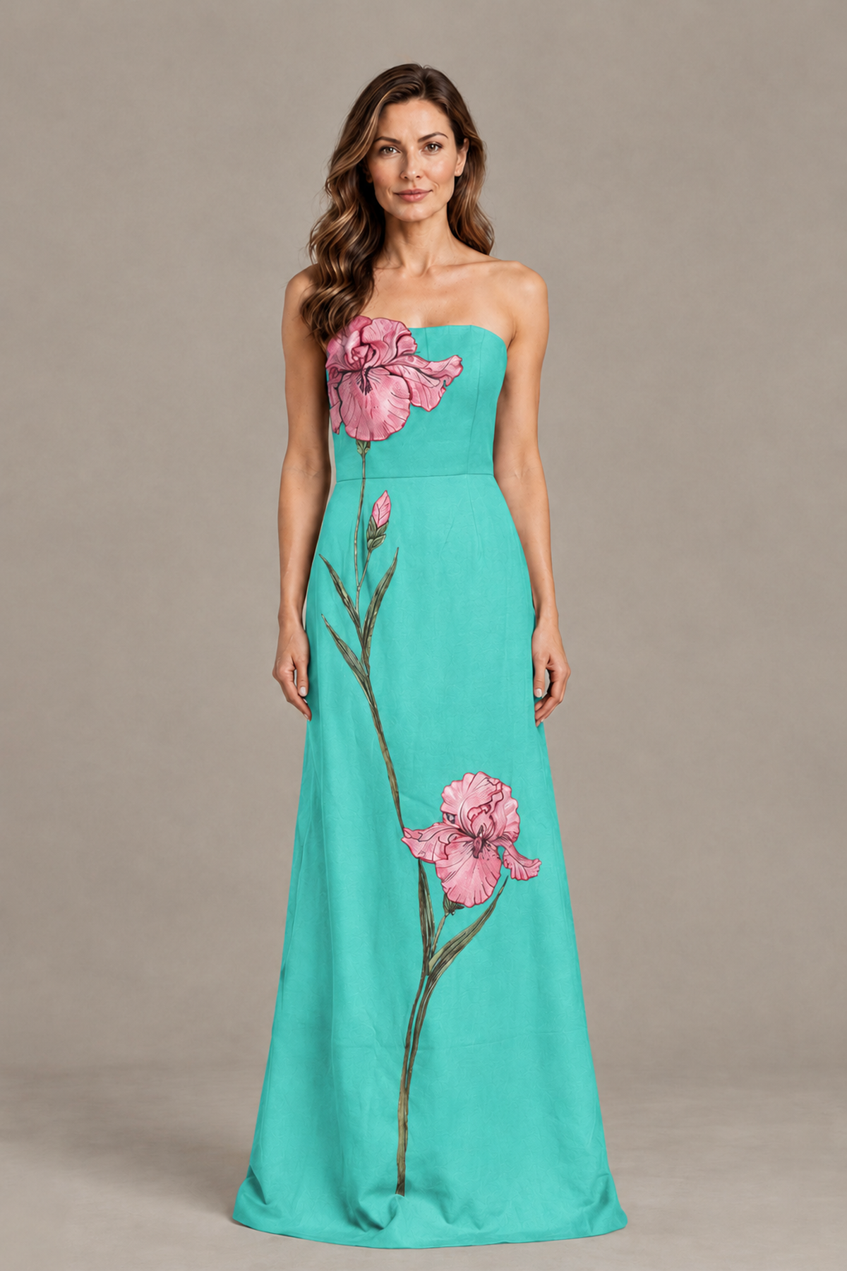 BOLODOO Turquoise Strapless Floral Mother of the Bride Gown - Turquoise - Turquoise_01