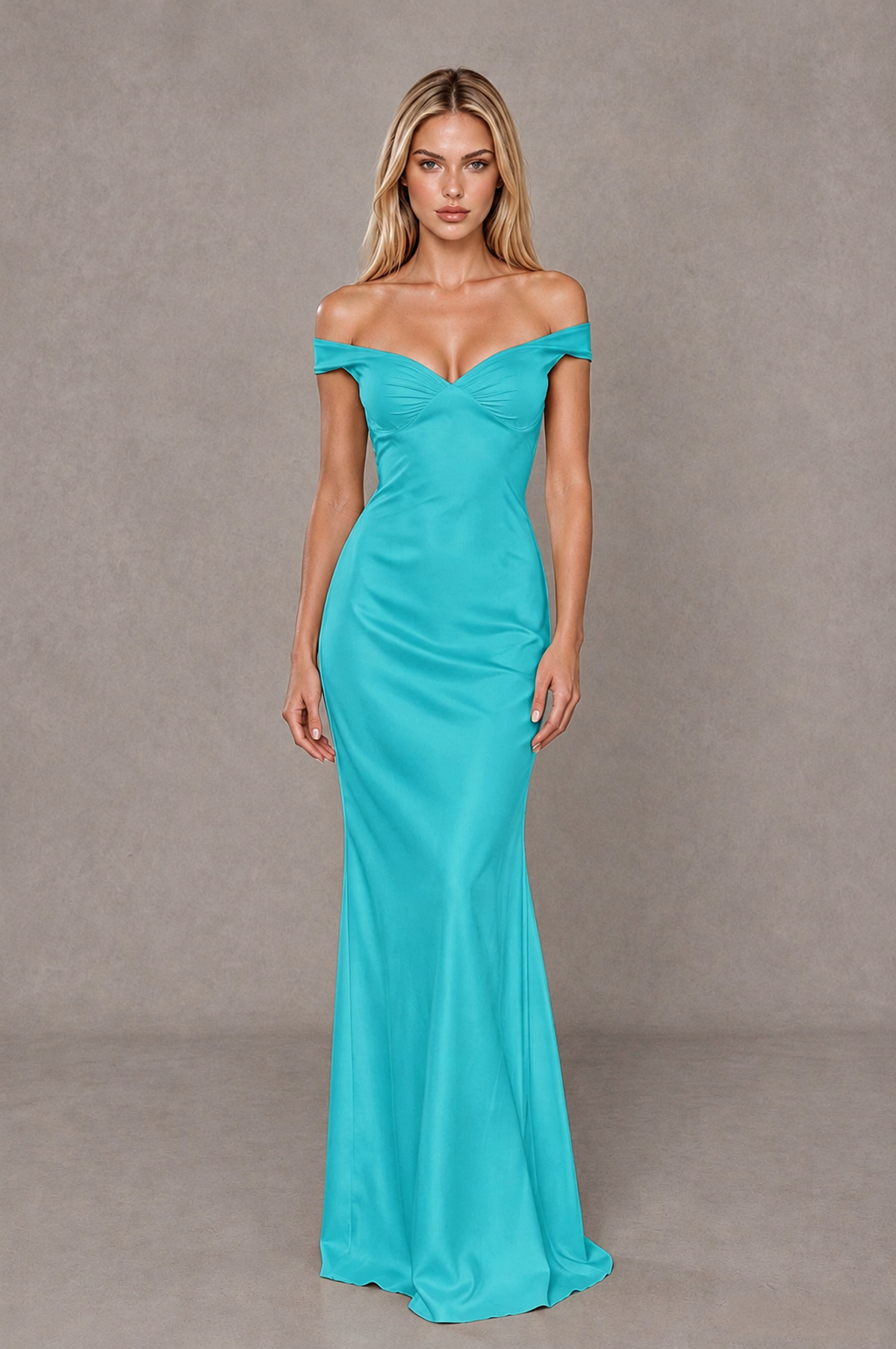 BOLODOO Turquoise Off-Shoulder Open-Back Satin Evening Gown - Turquoise - Turquoise_01