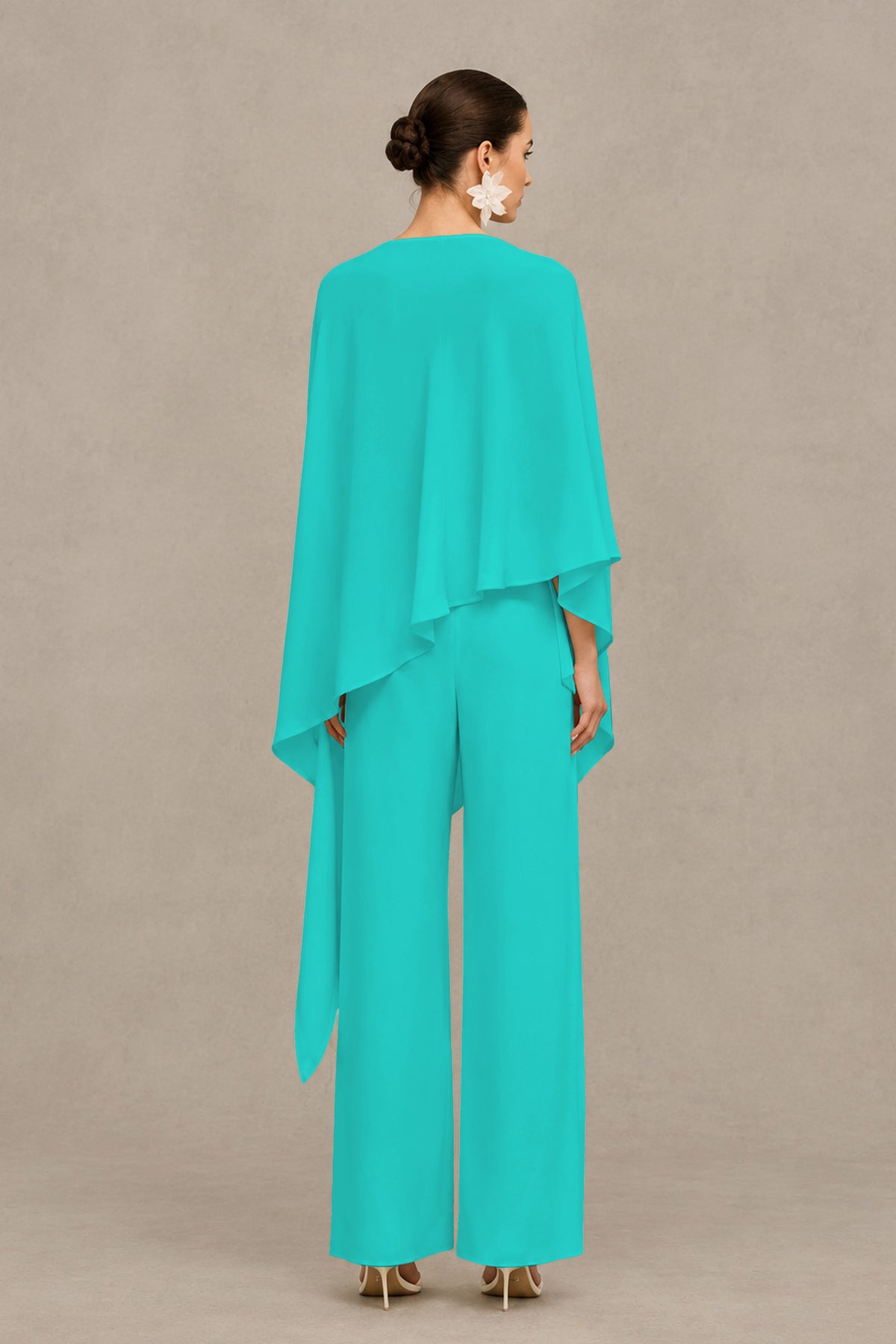 BOLODOO Turquoise Cape Sleeve Wide-Leg Formal Pantsuit - Turquoise - Turquoise_02