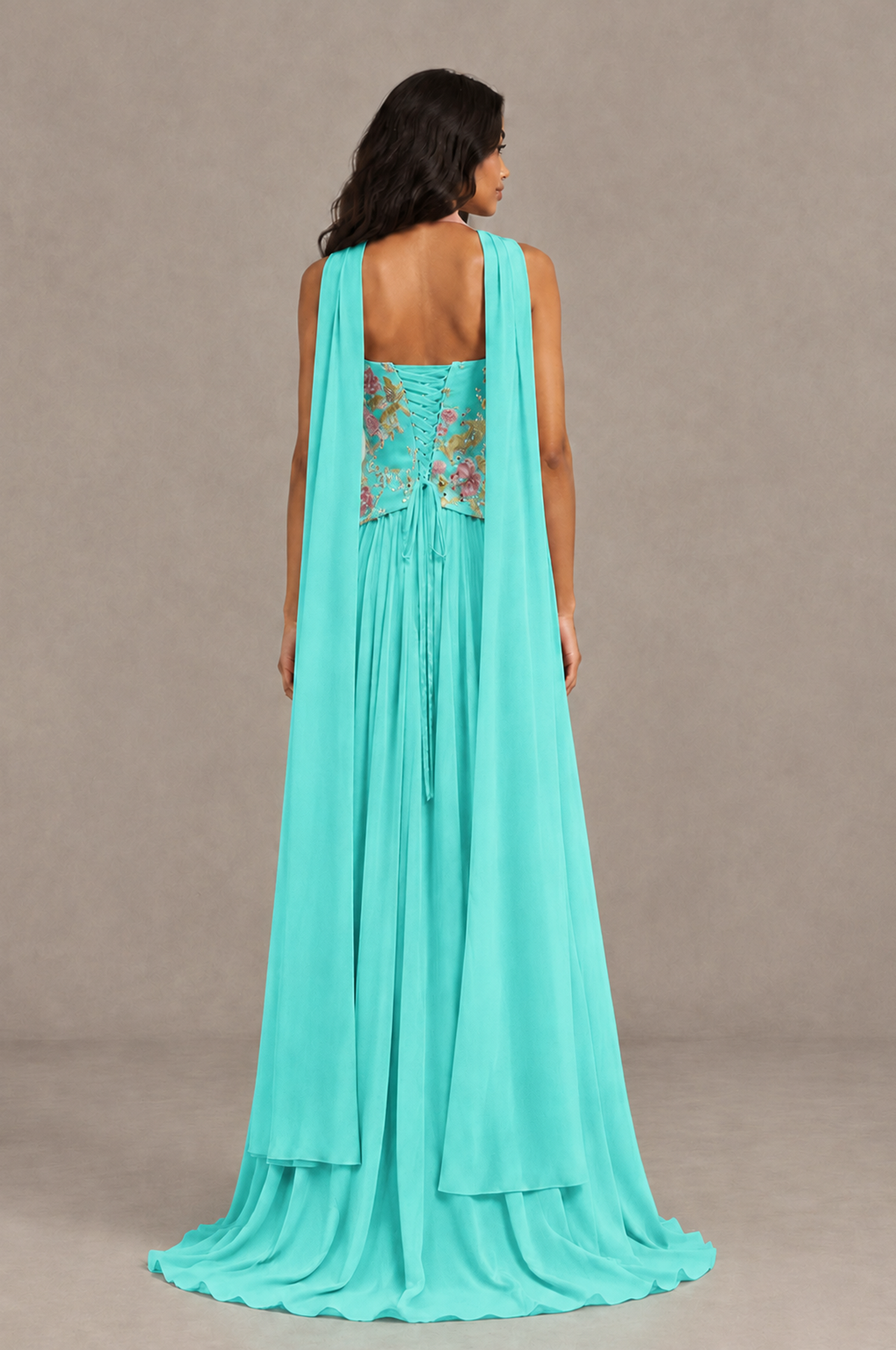 BOLODOO Turquoise Strapless Beaded Floral Corset Chiffon Maxi Gown – Open Back Prom & Formal Evening Dress - Turquoise - Turquoise_02