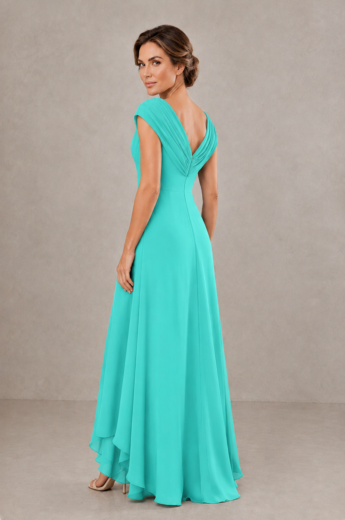 BOLODOO Turquoise V-Neck High-Low Mother of the Bride Dress - Turquoise - Turquoise_02