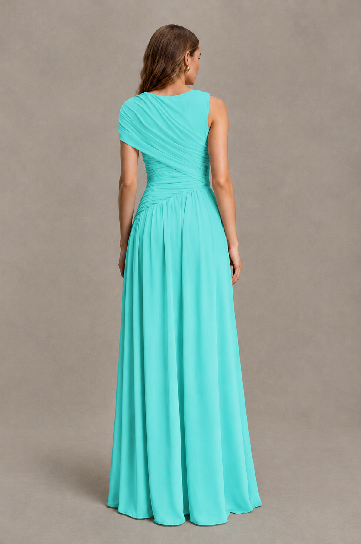 BOLODOO Turquoise One-Shoulder Ruched Floor-Length Bridesmaid Dress - Turquoise - Turquoise_02
