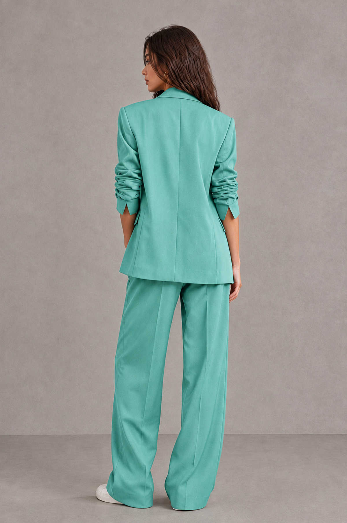 BOLODOO Turquoise Brown Blazer & Wide-Leg Pants Suit for Women - Turquoise - Turquoise_02