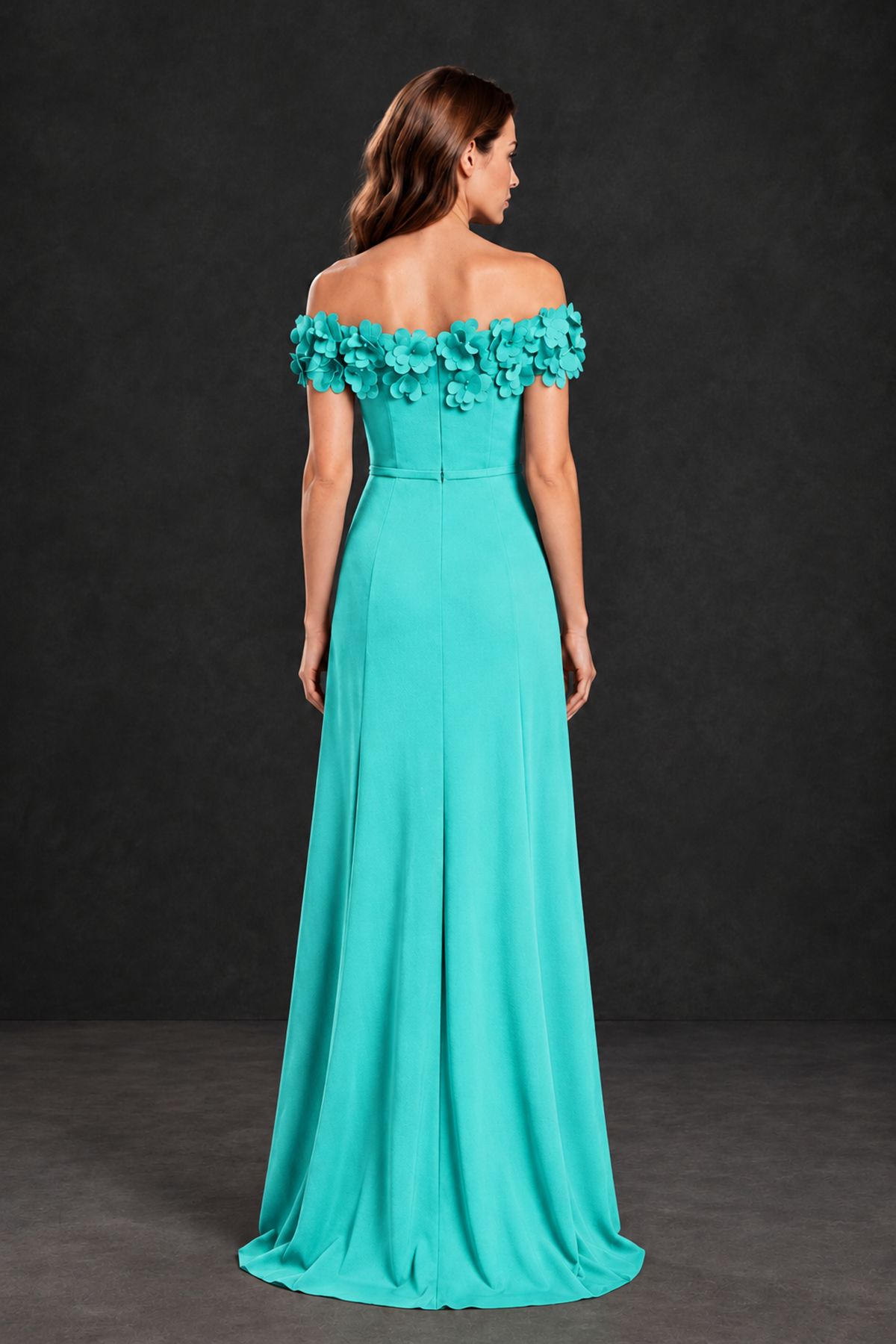 BOLODOO Turquoise Off-the-Shoulder Mother of the Bride Dress with Floral Appliques - Turquoise - Turquoise_02