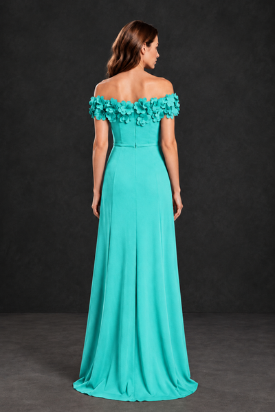 BOLODOO Turquoise Off-the-Shoulder Mother of the Bride Dress with Floral Appliques - Turquoise - Turquoise_02