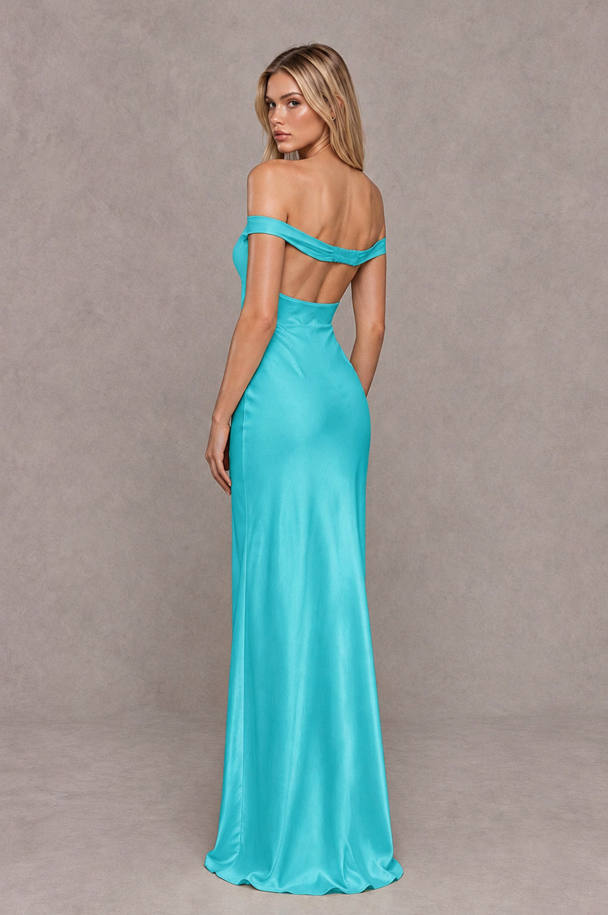 BOLODOO Turquoise Off-Shoulder Open-Back Satin Evening Gown - Turquoise - Turquoise_02