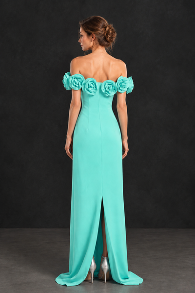 BOLODOO Turquoise Off-the-Shoulder Floral Mother of the Bride Gown - Turquoise - Turquoise_02