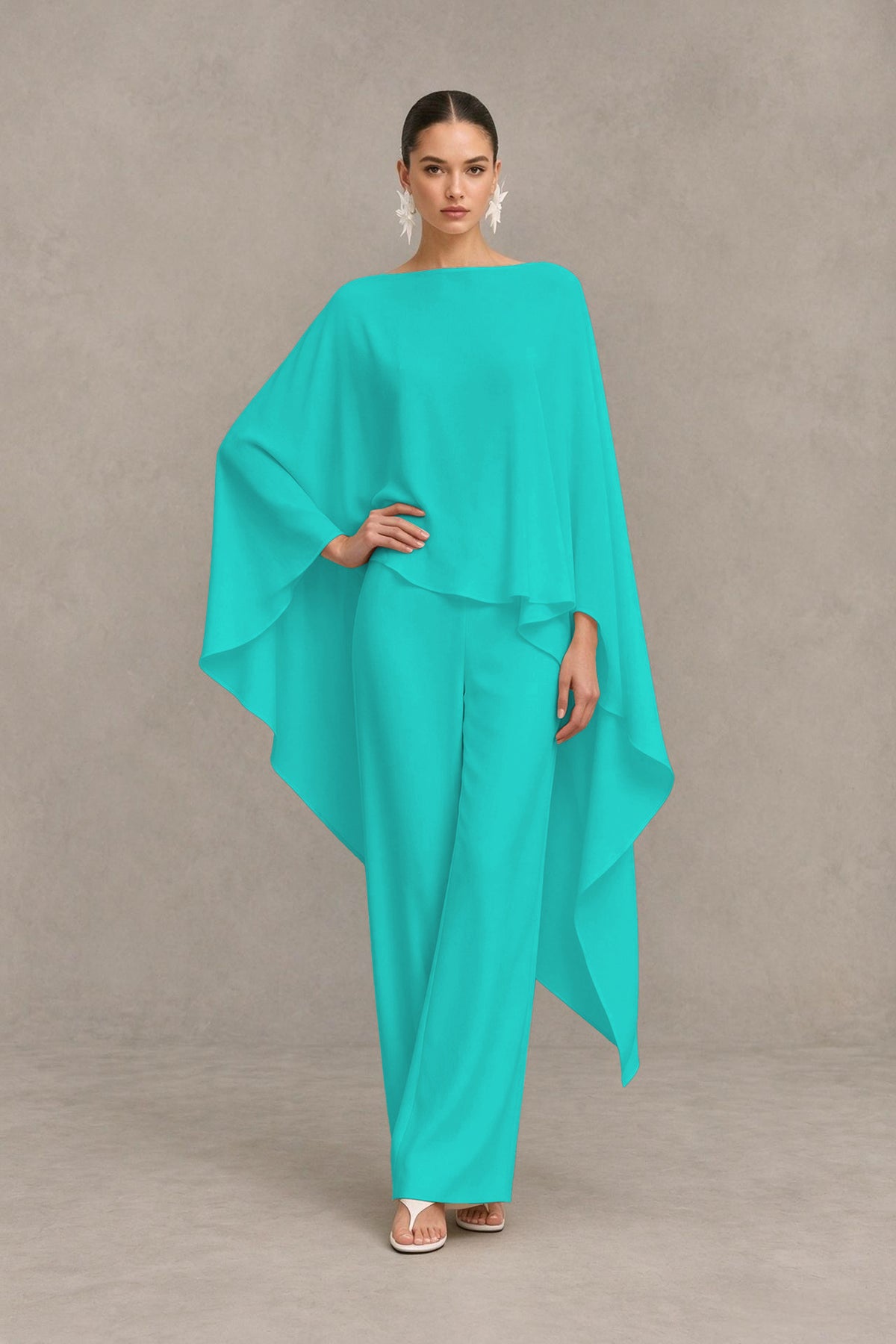 BOLODOO Turquoise Cape Sleeve Wide-Leg Formal Pantsuit - Turquoise - Turquoise_03