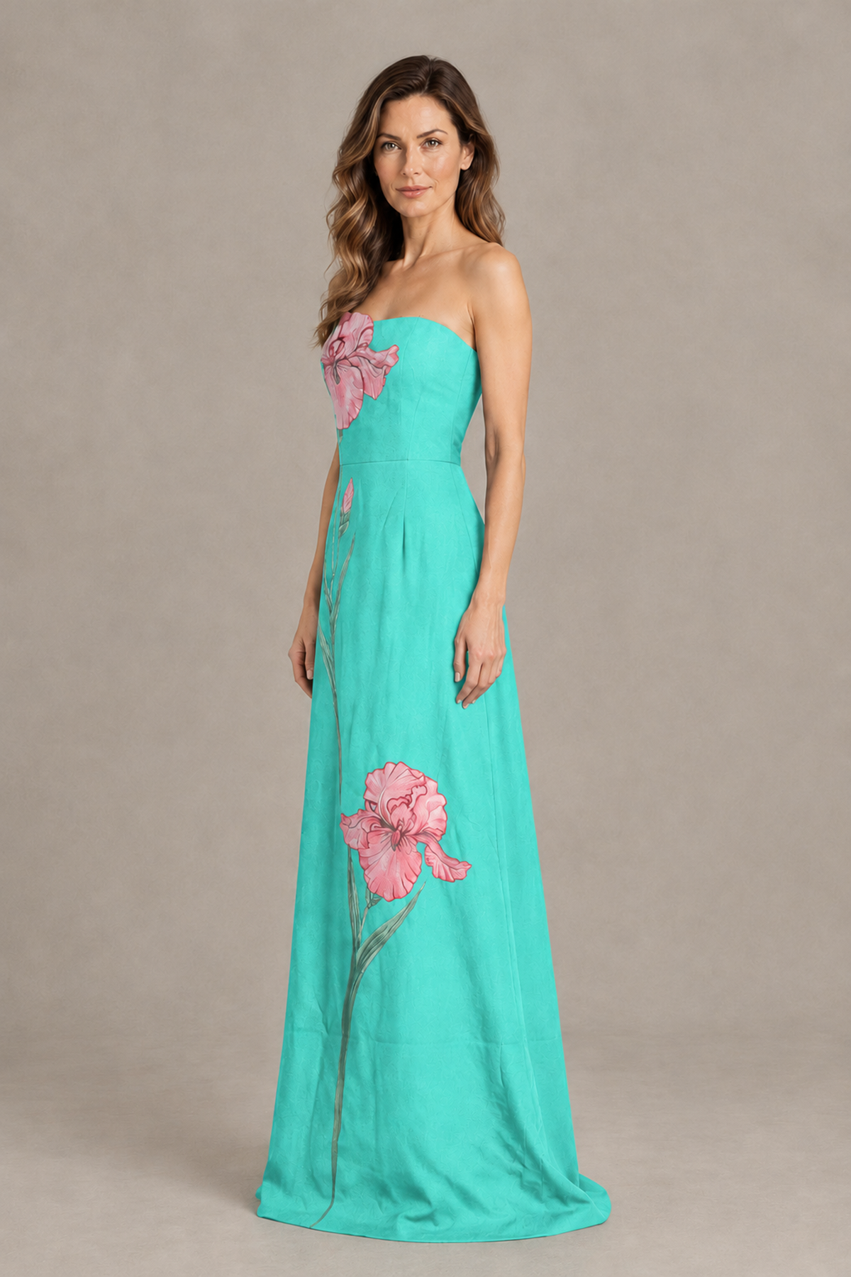 BOLODOO Turquoise Strapless Floral Mother of the Bride Gown - Turquoise - Turquoise_03