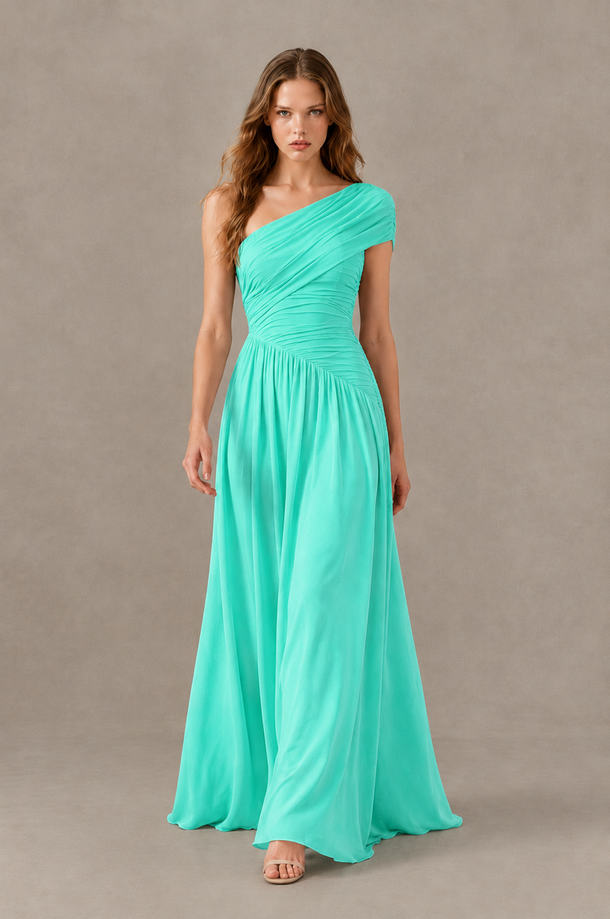 BOLODOO Turquoise One-Shoulder Ruched Floor-Length Bridesmaid Dress - Turquoise - Turquoise_03