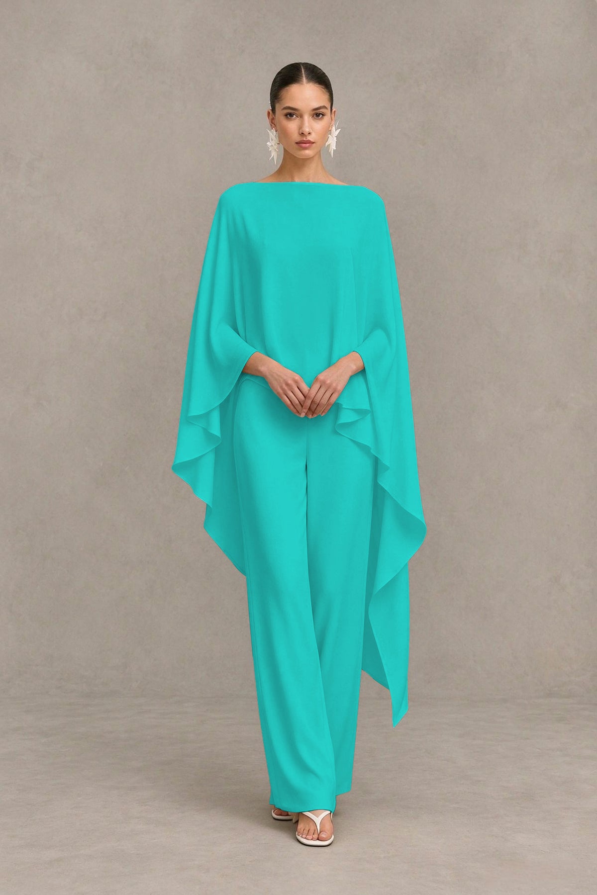 BOLODOO Turquoise Cape Sleeve Wide-Leg Formal Pantsuit - Turquoise - Turquoise_04