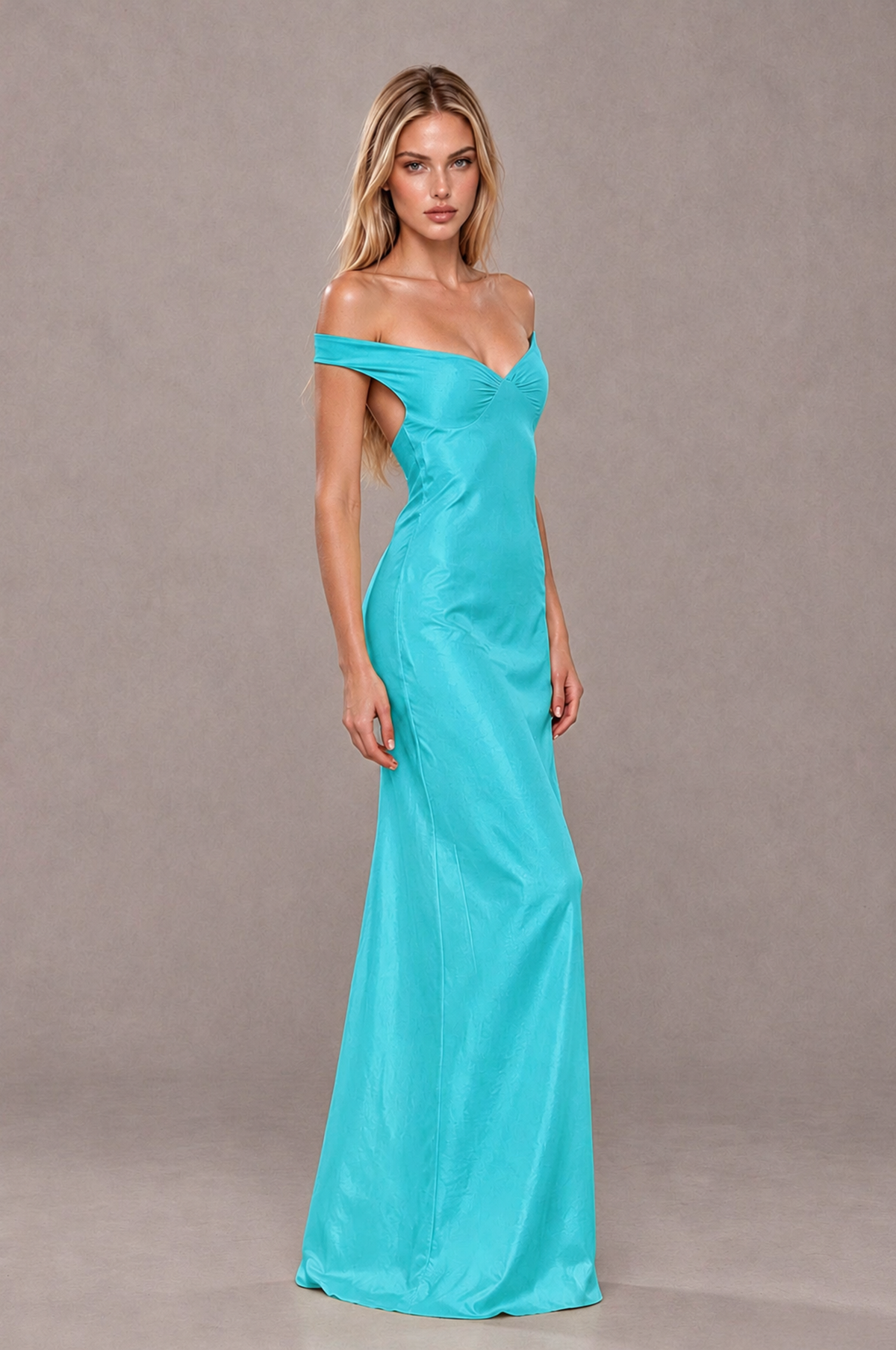 BOLODOO Turquoise Off-Shoulder Open-Back Satin Evening Gown - Turquoise - Turquoise_04