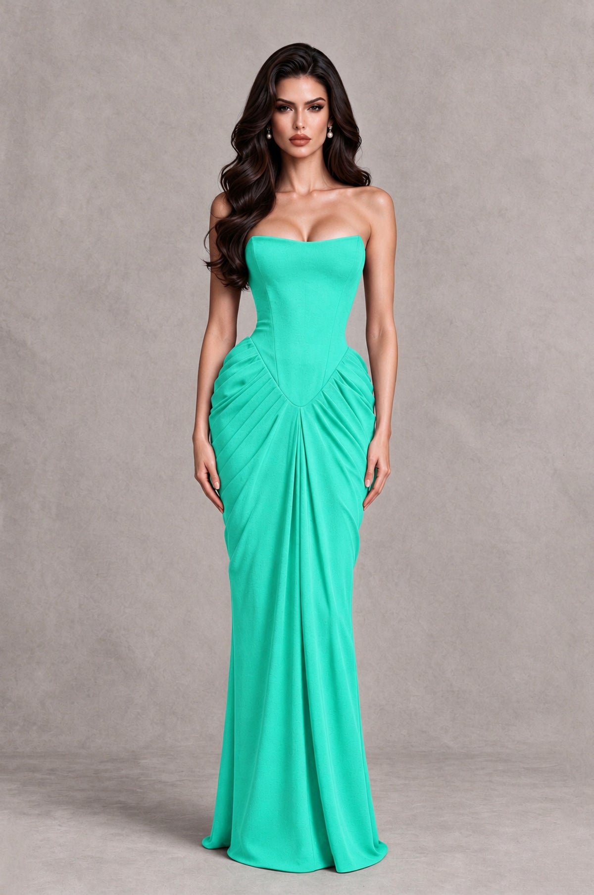 BOLODOO Turquoise Strapless Ruched Corset Evening Gown - Turquoise - Turquoise_1