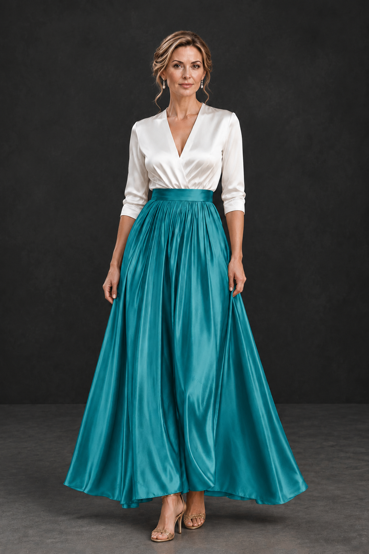 BOLODOO Turquoise and White V-Neck A-Line Mother of the Bride Dress - Turquoise - Turquoise_1