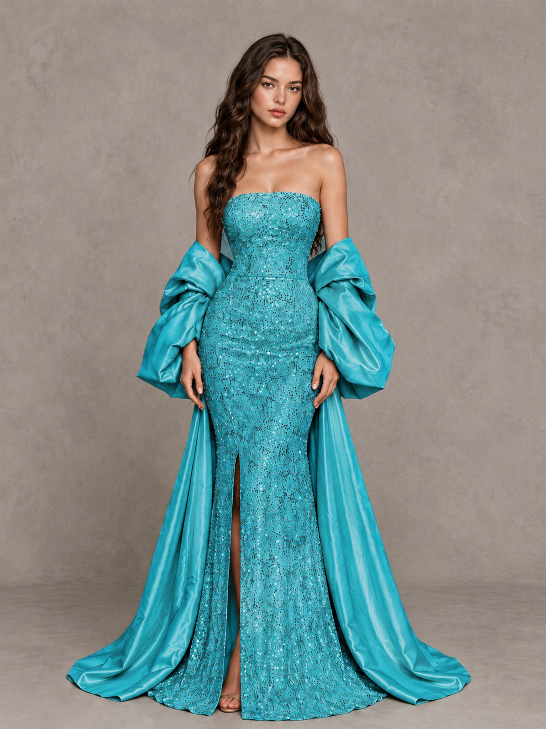 Turquoise Strapless Mermaid Prom Dress with Slit | BOLODOO