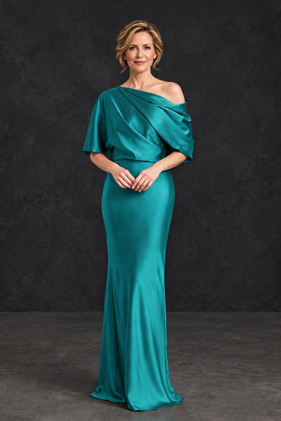 BOLODOO Turquoise Satin Asymmetric Mother of the Bride Dress - Turquoise - Turquoise_1