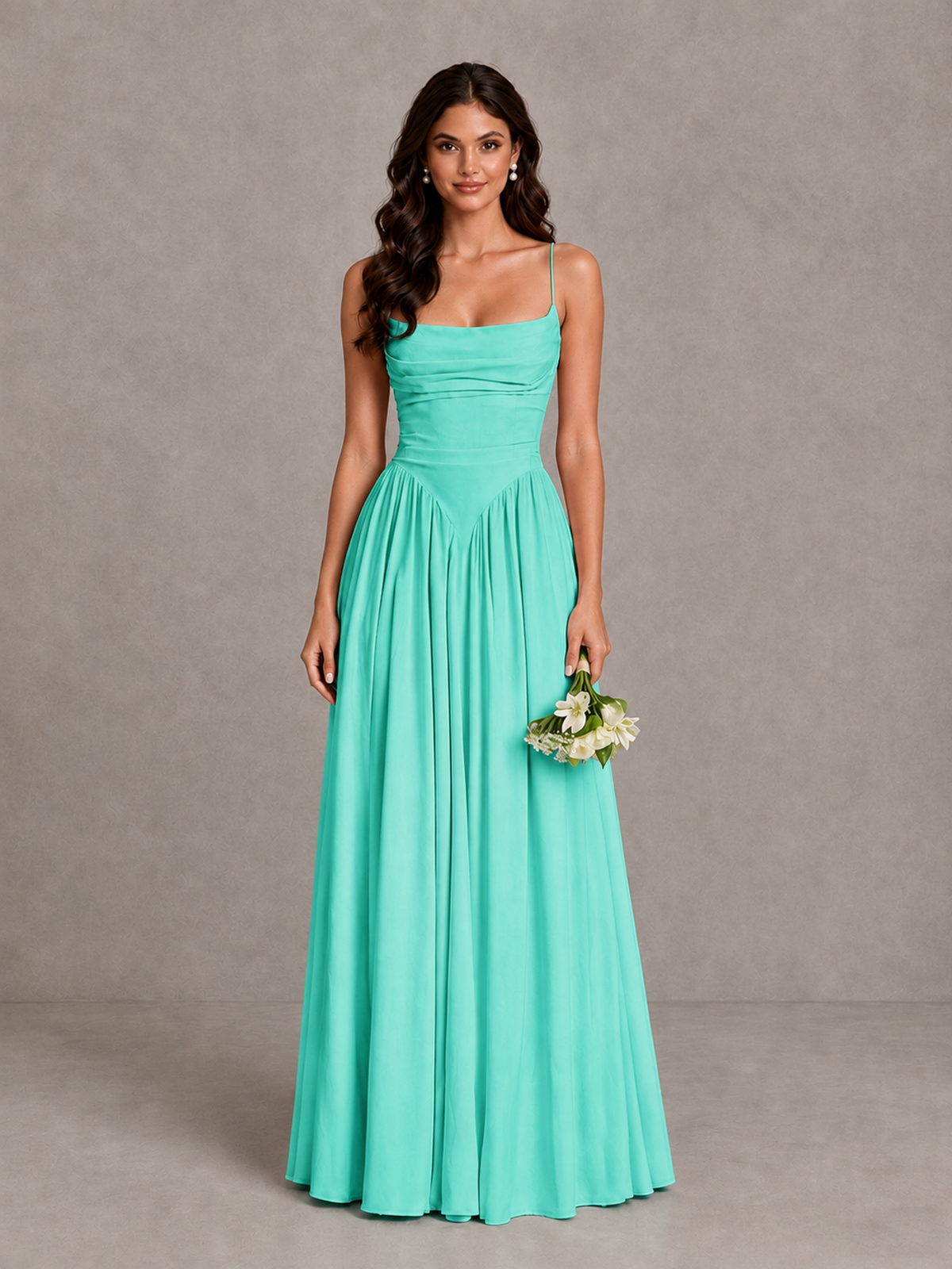 BOLODOO Turquoise Lace-Up Back A-Line Bridesmaid Dress - Turquoise - Turquoise_1