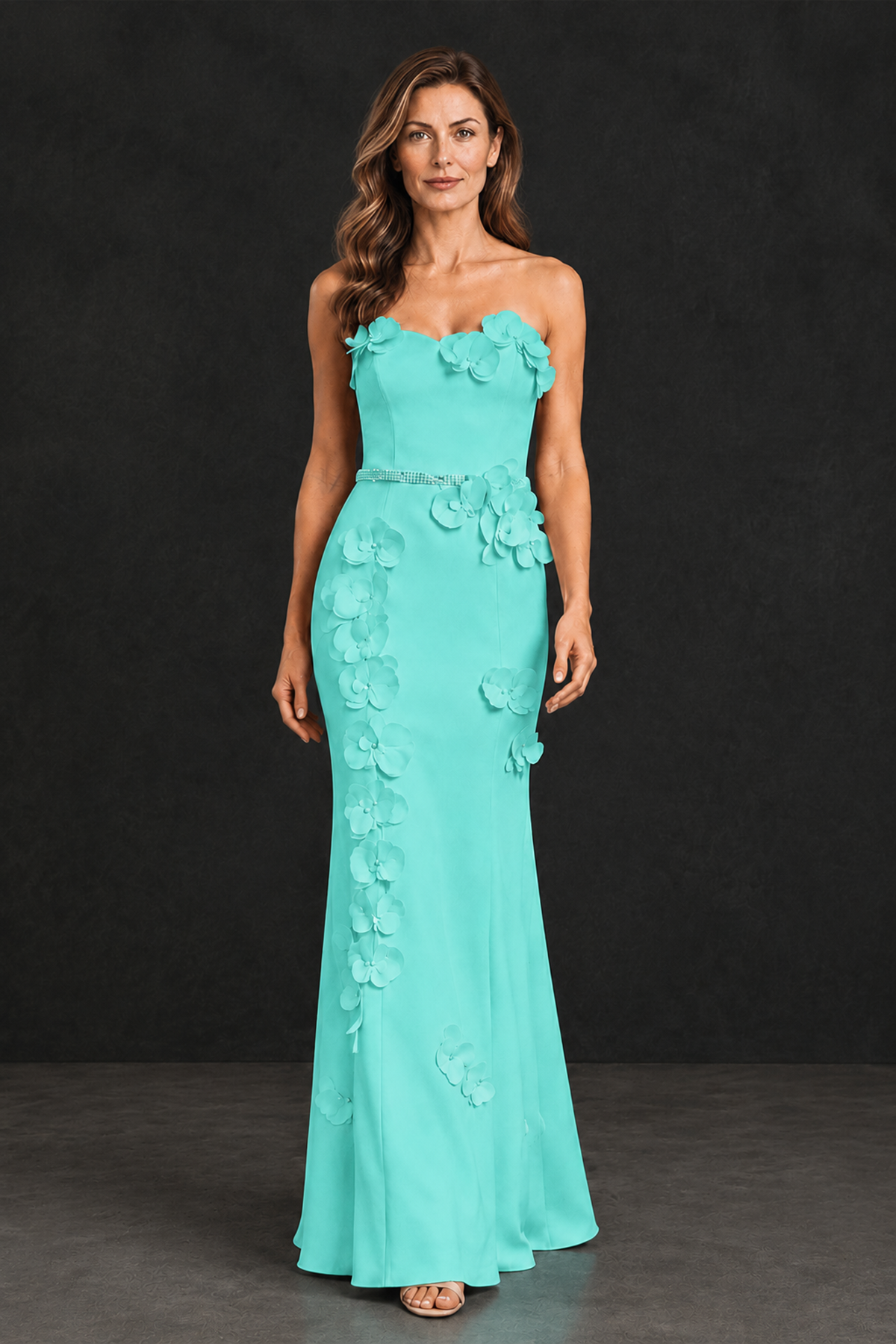 BOLODOO Turquoise Strapless Mother of the Bride Dress with 3D Floral Appliques - Turquoise - Turquoise_1
