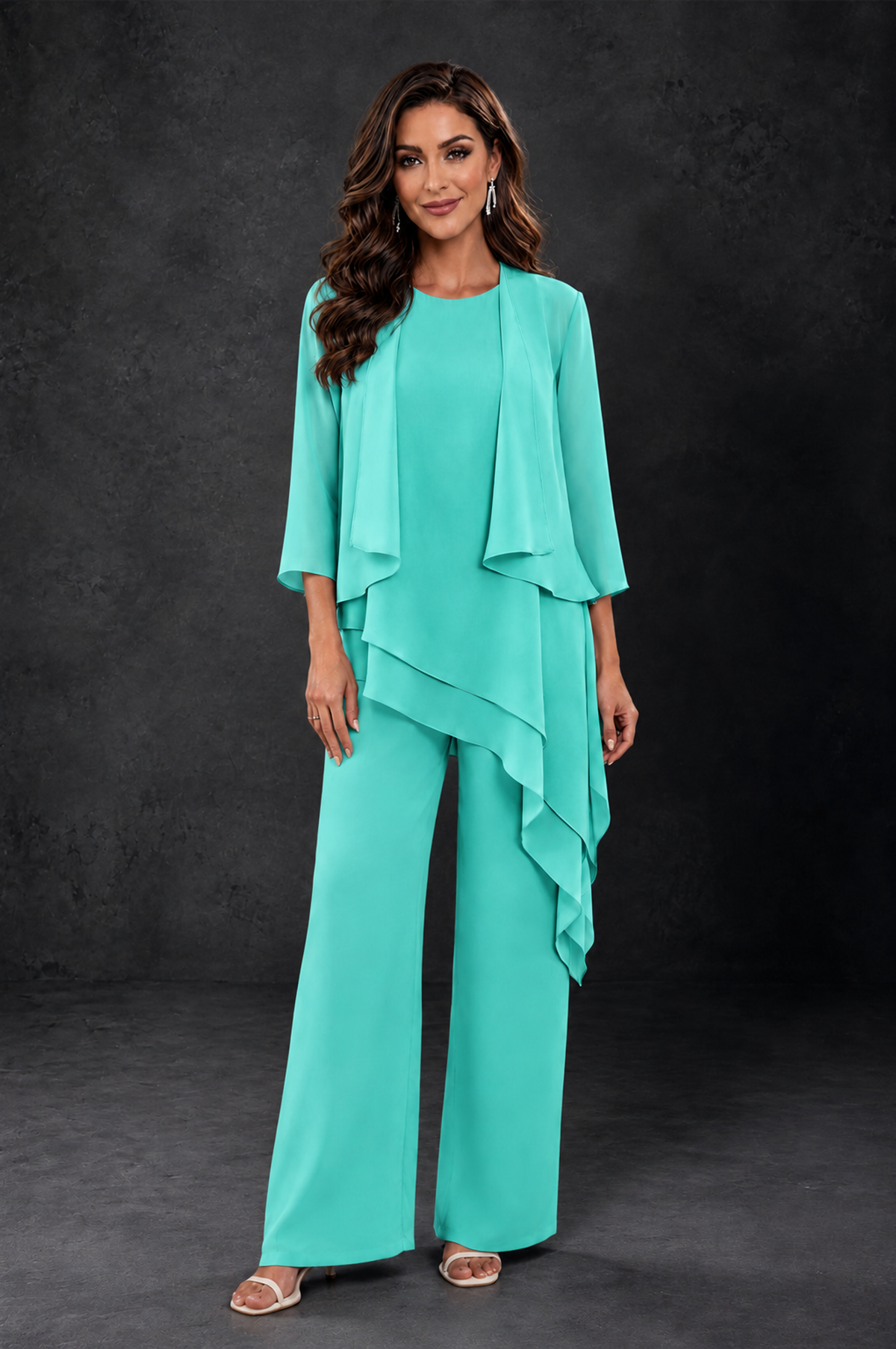 BOLODOO Turquoise Layered Mother of the Bride Pantsuit with Jacket - Turquoise - Turquoise_1