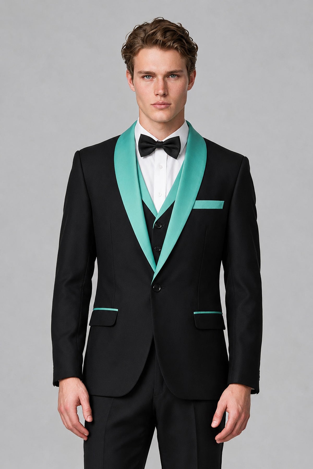 Bolodoo Men's Turquoise 3-Piece Shawl Lapel Tuxedo Suit - Turquoise - Turquoise_1