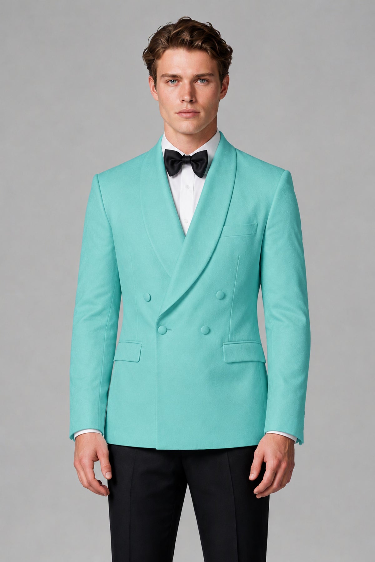 BOLODOO Men's Turquoise Double-Breasted Tuxedo Blazer – Shawl Lapel Formal Suit Jacket - Turquoise - Turquoise_1