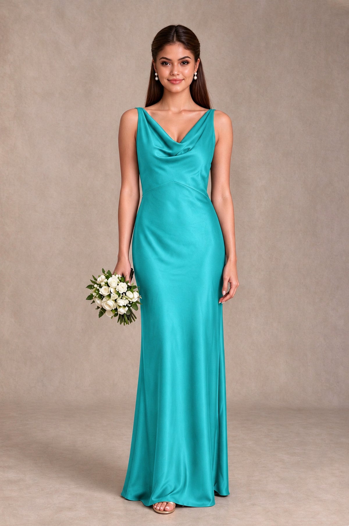 BOLODOO Turquoise Cowl Neck Open Back Satin Bridesmaid Dress - Turquoise - Turquoise_1