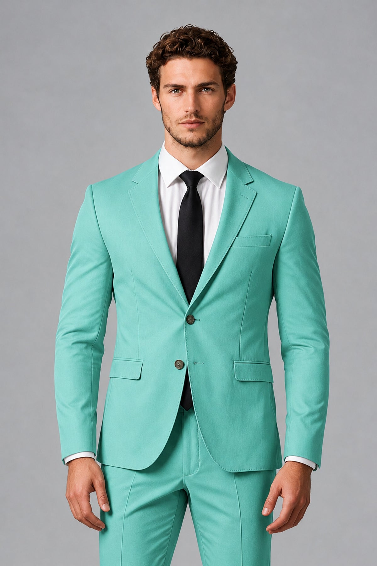 Bolodoo Men's Turquoise Two-Piece Suit with Notch-Lapel Jacket & Trousers - Turquoise - Turquoise_1