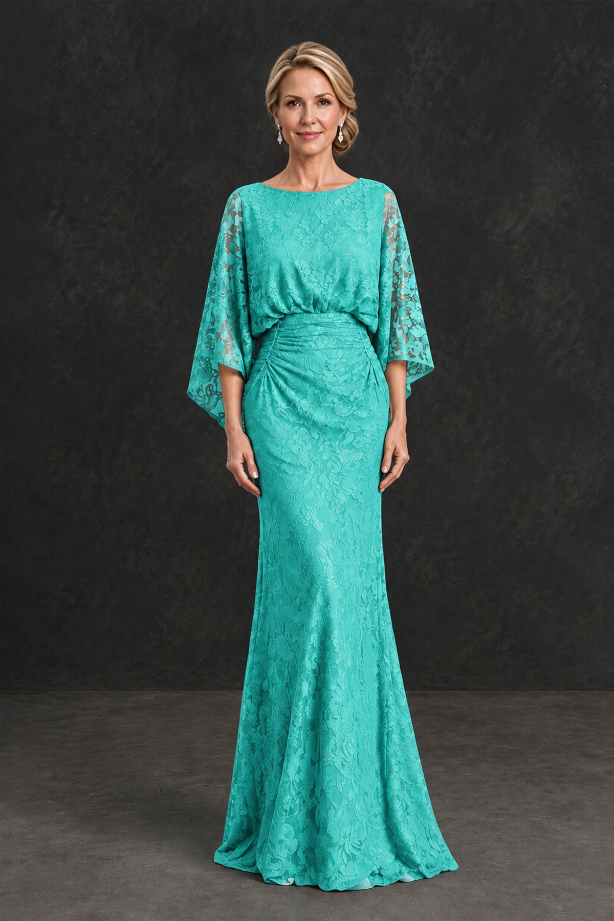 BOLODOO Turquoise Lace Flutter Sleeve Mother of the Bride Dress - Turquoise - Turquoise_1