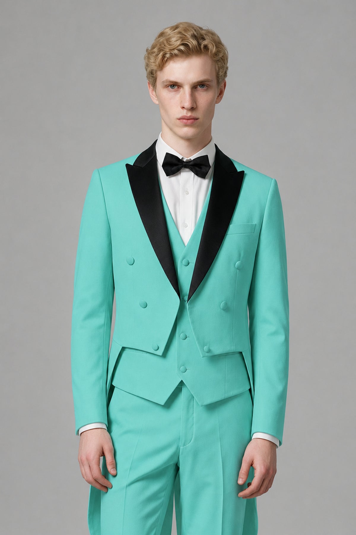 Bolodoo Men's Turquoise 3-Piece Tailcoat Tuxedo Suit with Vest & Trousers - Turquoise - Turquoise_1