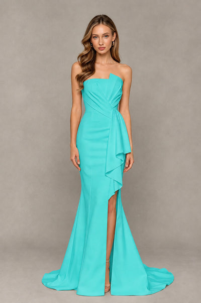 BOLODOO Turquoise Strapless Mermaid Evening Dress with Ruffle Slit and Train - Turquoise - Turquoise_1