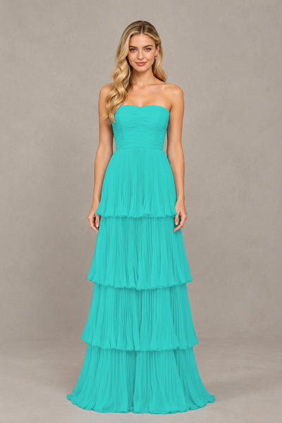 BOLODOO Turquoise Strapless Tiered Chiffon Maxi Dress - Turquoise
