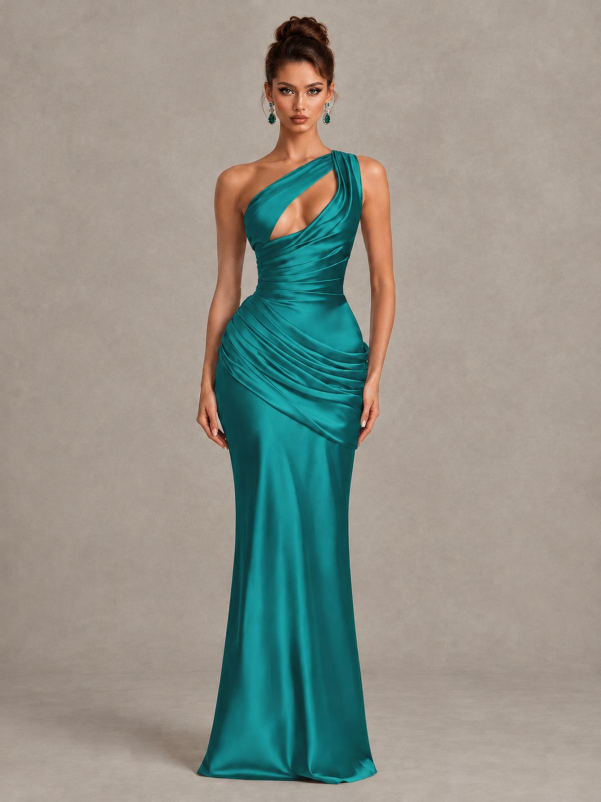 BOLODOO Turquoise One-Shoulder Cutout Satin Mermaid Prom Dress - Turquoise - Turquoise_1
