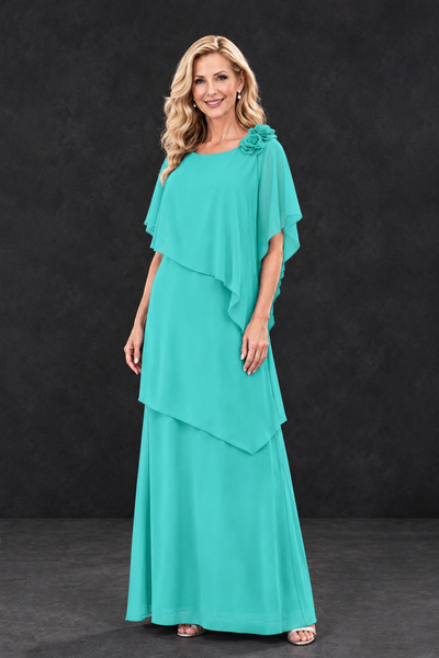 BOLODOO Turquoise Tiered Flutter Sleeve Mother of the Bride Maxi Dress - Turquoise - Turquoise_1