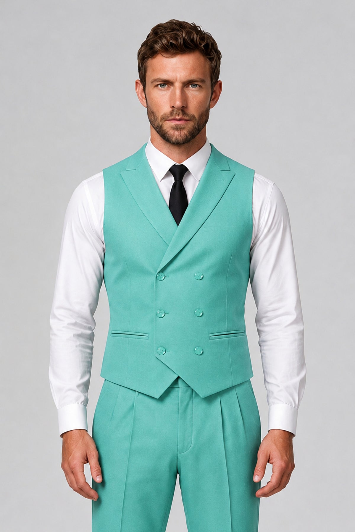 Bolodoo Men's Turquoise Double-Breasted Vest and Pants 2-Piece Suit - Turquoise - Turquoise_1