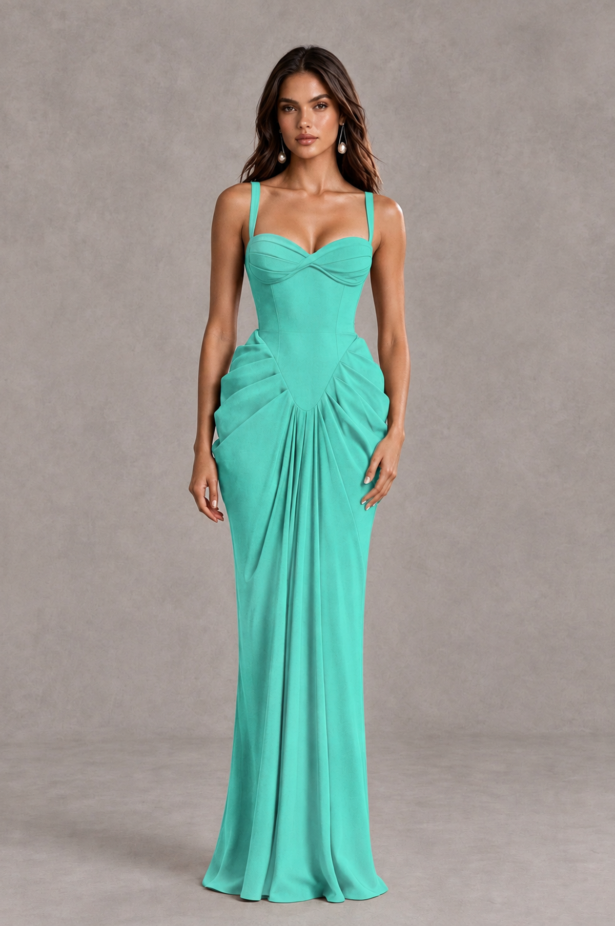 BOLODOO Turquoise Sweetheart Ruched Lace-Up Back Evening Gown - Turquoise - Turquoise_1