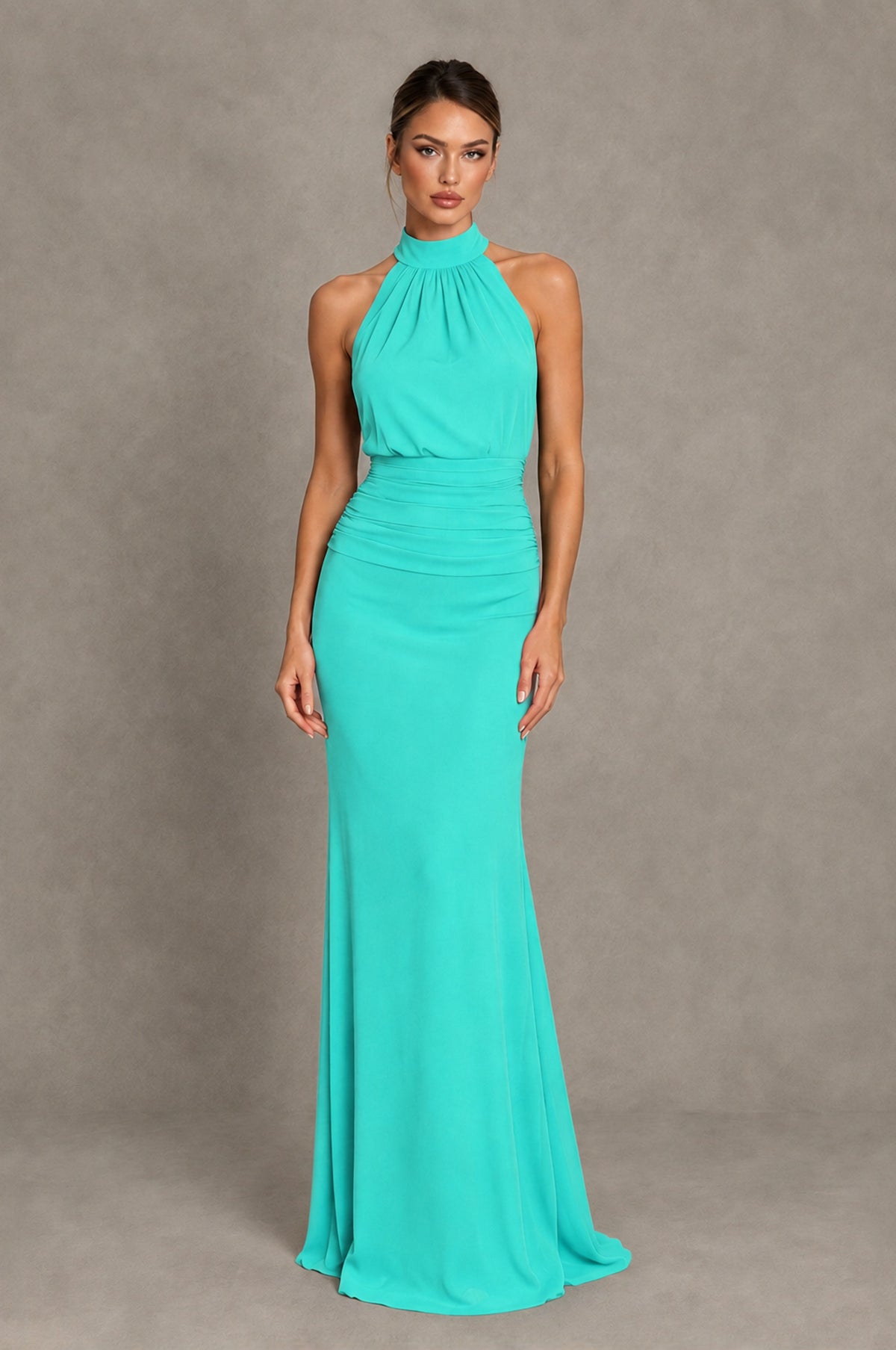 BOLODOO Turquoise Chiffon Halter Maxi Formal Wedding Guest Dress - Turquoise - Turquoise_1