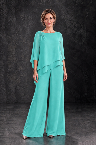 BOLODOO Turquoise Layered Wide-Leg Mother of the Bride Pant Suit - Turquoise - Turquoise_1