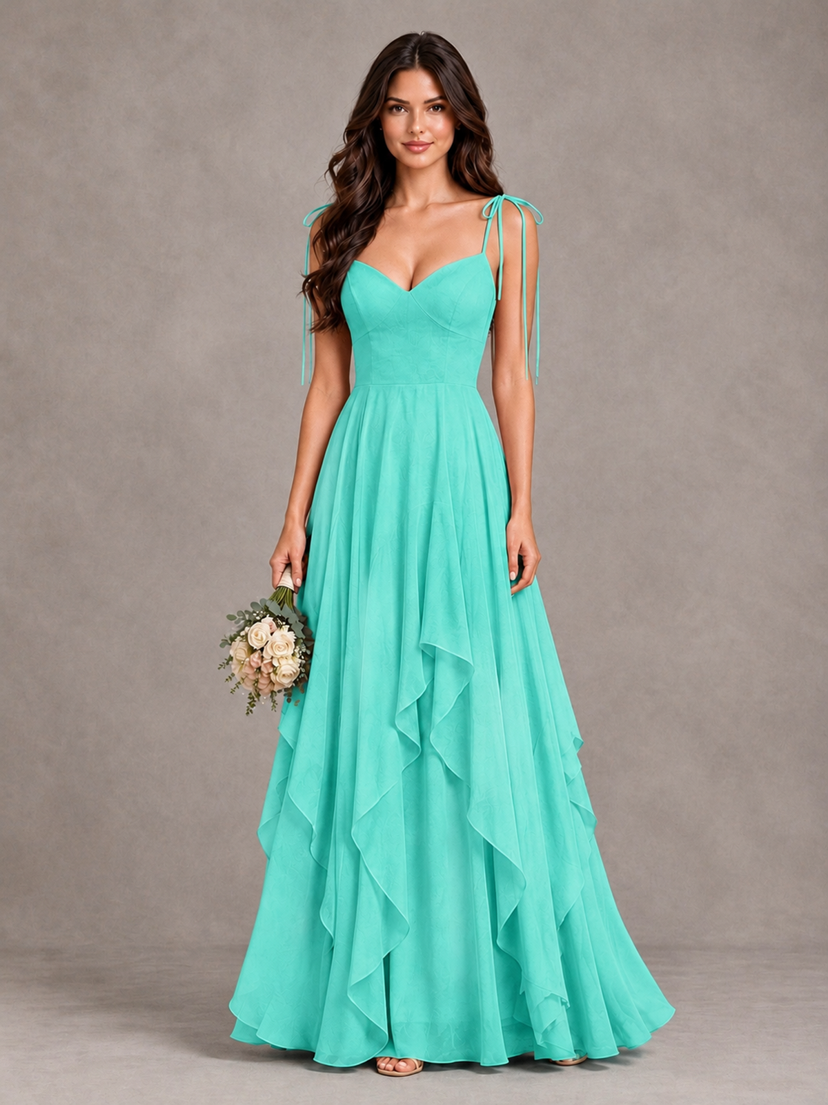 BOLODOO Turquoise Tie-Strap Ruffle A-Line Bridesmaid Dress - Turquoise - Turquoise_1
