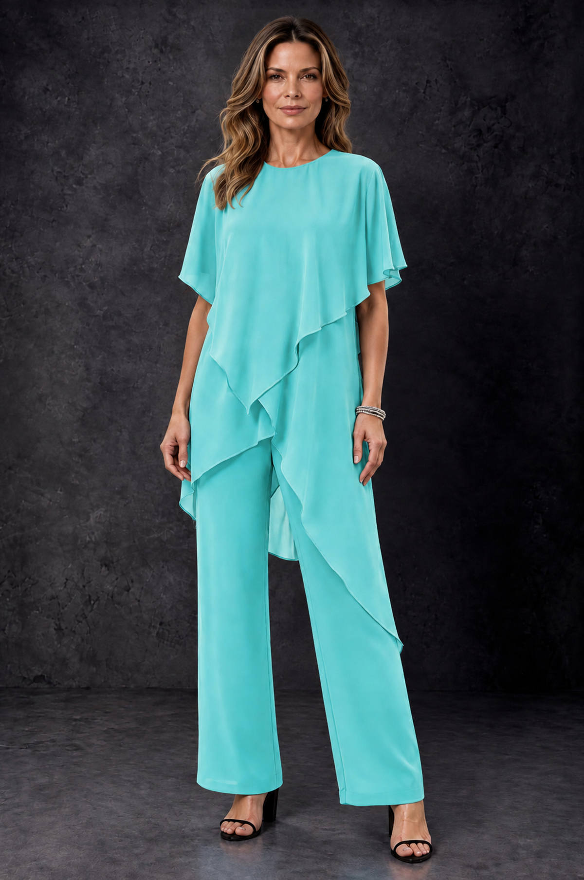 BOLODOO Turquoise Chiffon Two Piece Mother of the Bride Pant Suit - Turquoise - Turquoise_1