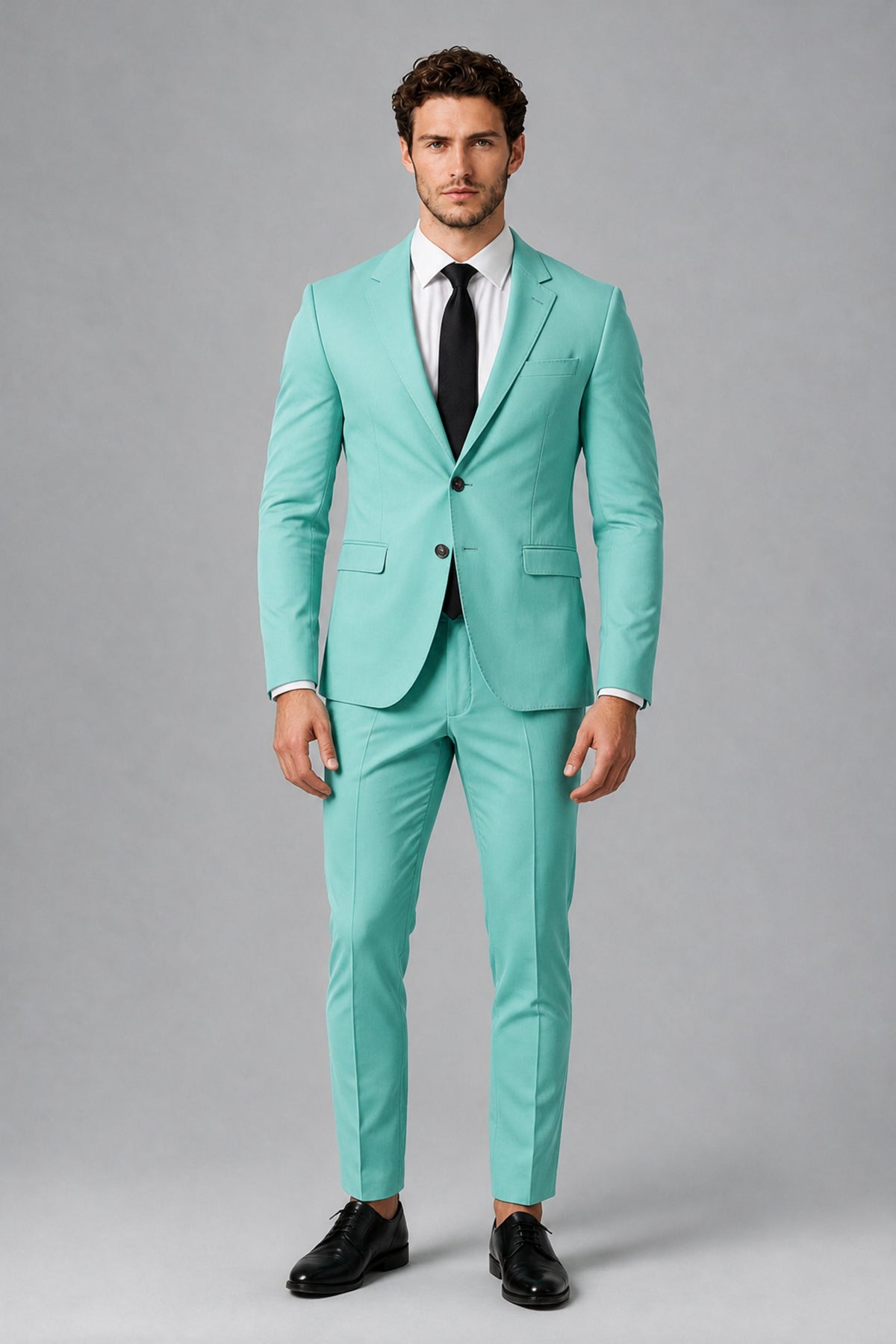 Bolodoo Men's Turquoise Two-Piece Suit with Notch-Lapel Jacket & Trousers - Turquoise - Turquoise_2