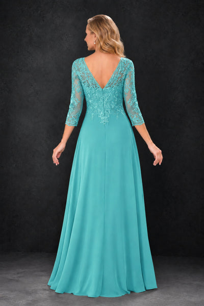BOLODOO Turquoise Lace Embroidered Mother of the Bride Dress with 3/4 Sleeves - Turquoise
