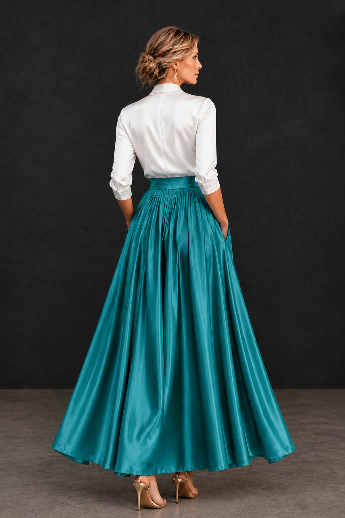 BOLODOO Turquoise and White V-Neck A-Line Mother of the Bride Dress - Turquoise - Turquoise_2