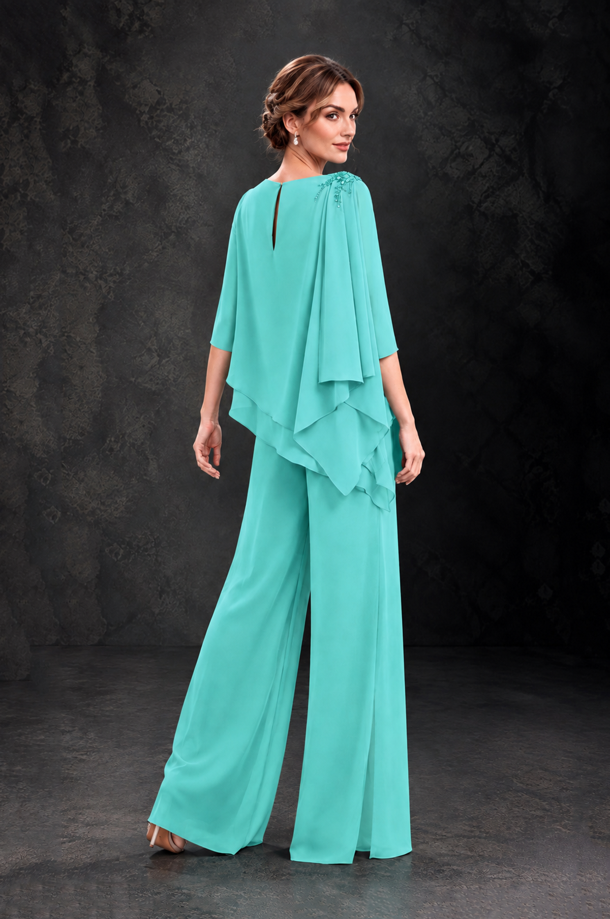 BOLODOO Turquoise Layered Wide-Leg Mother of the Bride Pant Suit - Turquoise - Turquoise_2