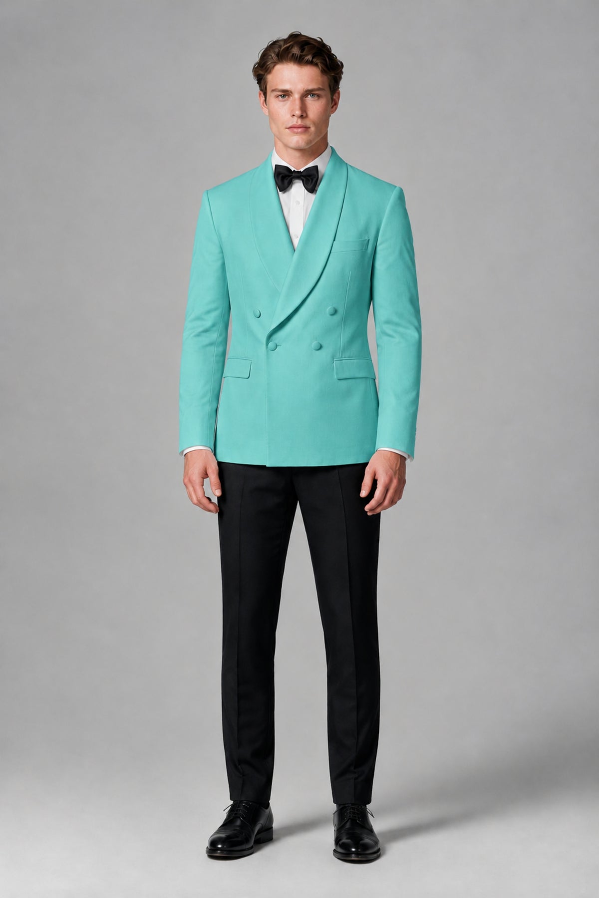 BOLODOO Men's Turquoise Double-Breasted Tuxedo Blazer – Shawl Lapel Formal Suit Jacket - Turquoise - Turquoise_2