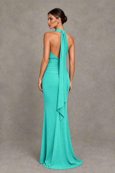 BOLODOO Turquoise Chiffon Halter Maxi Formal Wedding Guest Dress - Turquoise - Turquoise_2