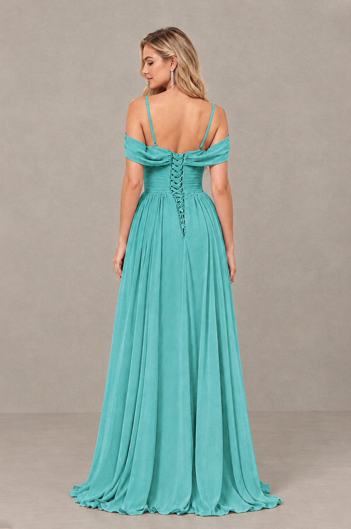 BOLODOO Turquoise Off-Shoulder Bridesmaid Dress with Slit - Turquoise